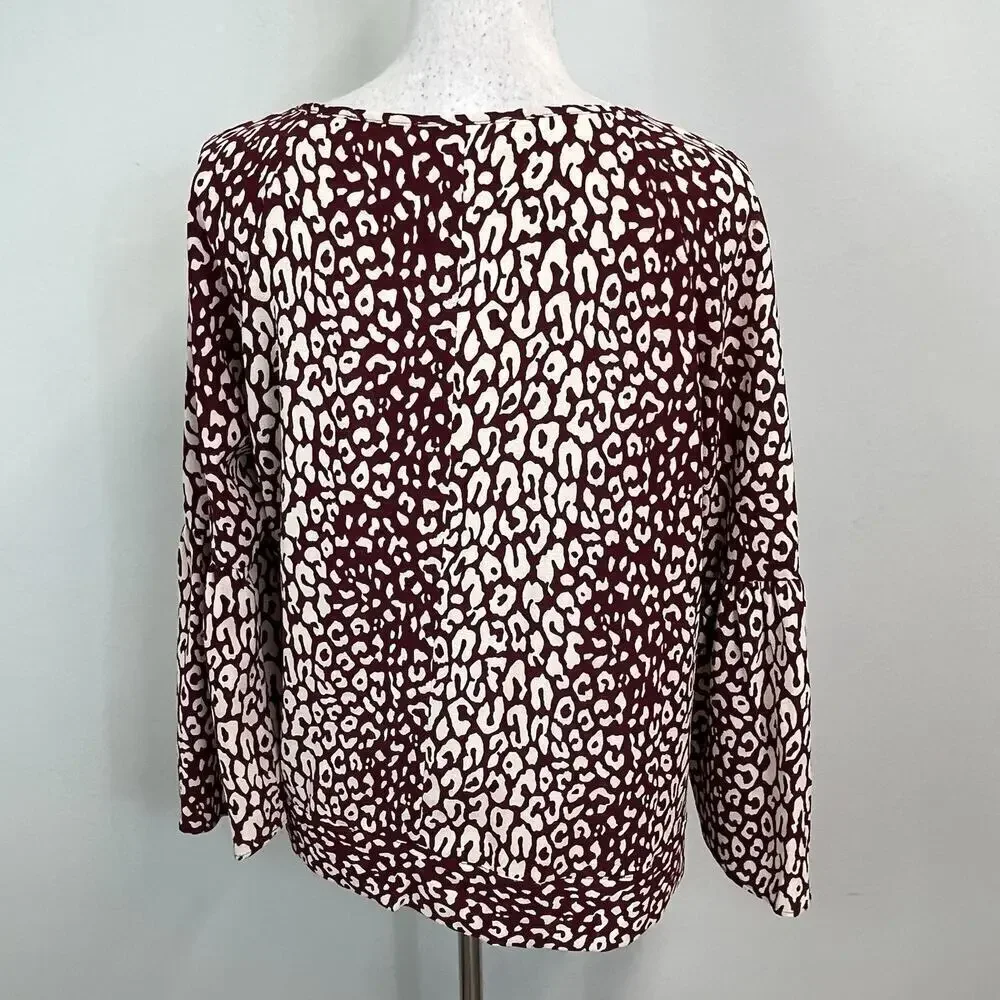 Michael Kors Blouse Tunic size Medium Burgundy Tan Leopard Lagenlook Peasant